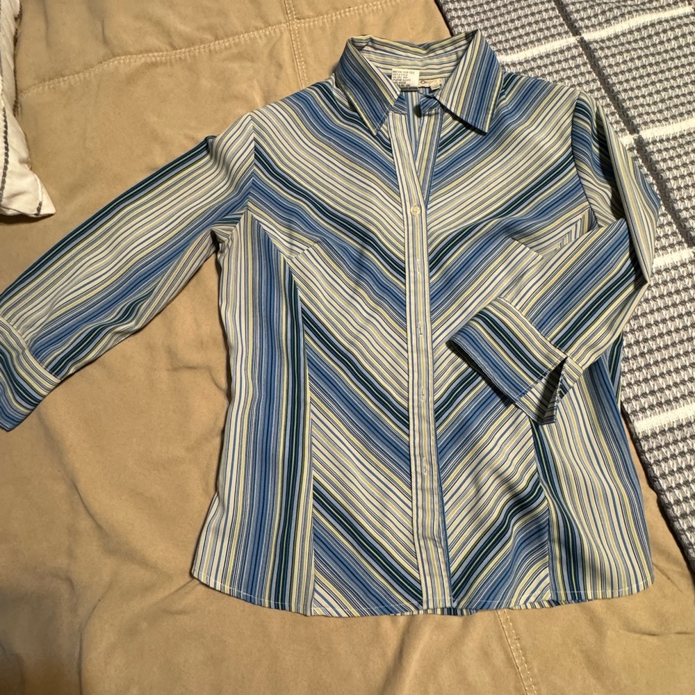 Striped Button down blouse. Size Medium